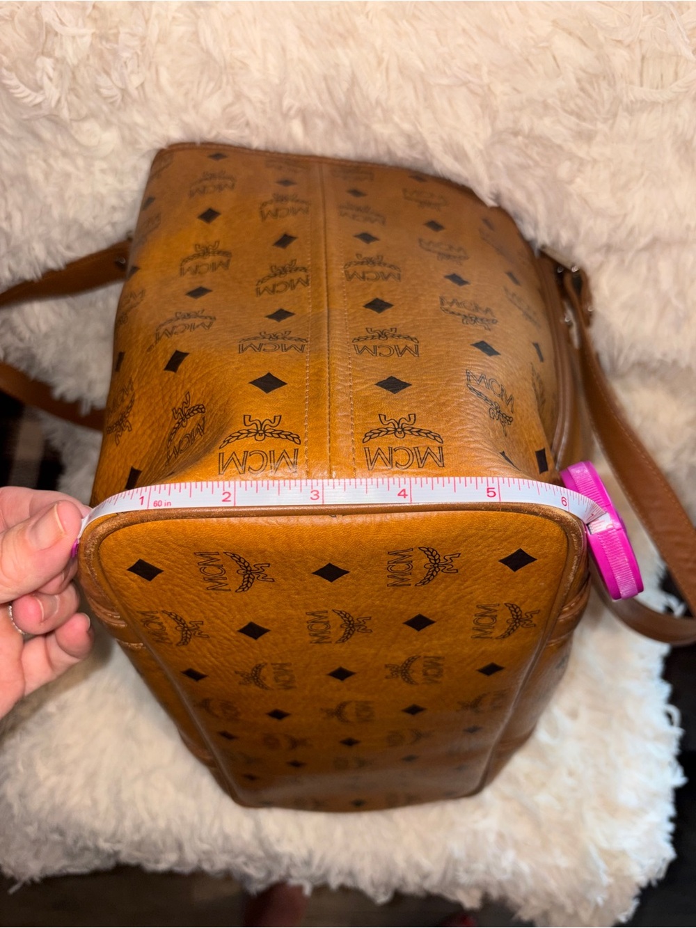 MCM Cognac Visetos Canvas Leather Trim Monogram Pattern Tote Bag - Picture 11 of 11